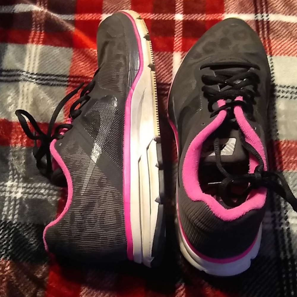 Black, pink and white cheetah nikes